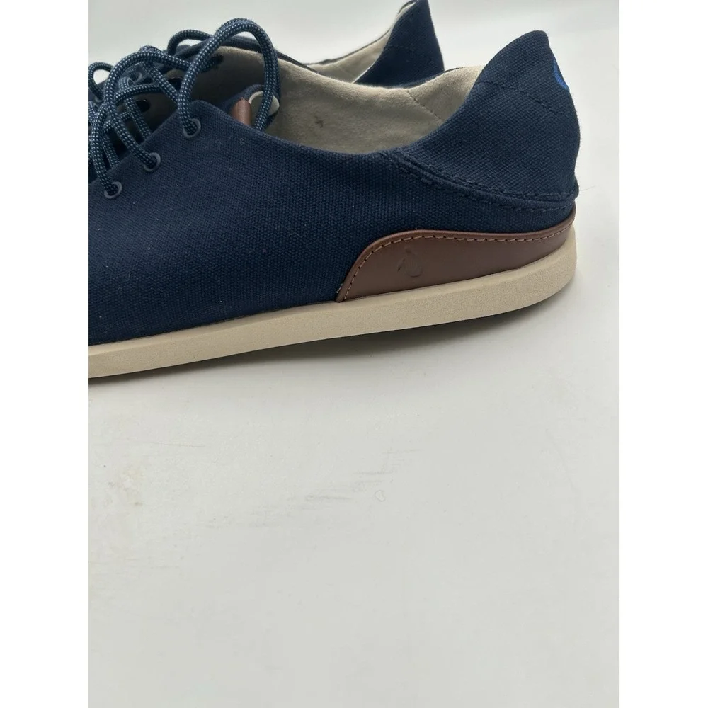 OluKai Manoa Shoes Mens Sz 13 Blue Lace Up Moccasin Boat Deck Canvas Sneaker